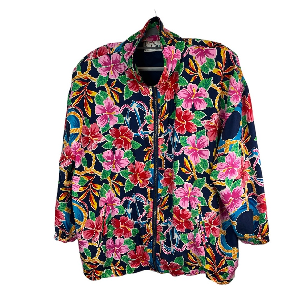 Vintage silk‎ CA sports hibiscus anchor print woman’s jacket size 2x